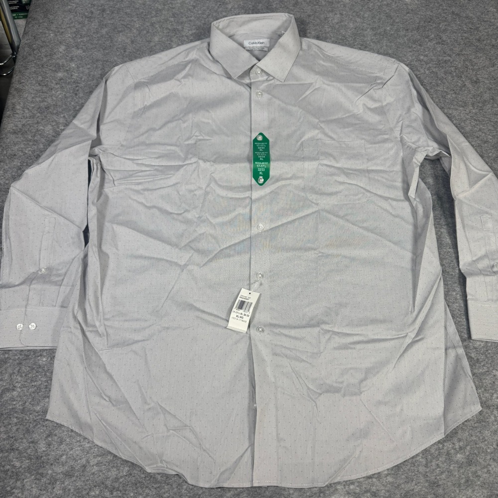 Calvin Klein Mens XL 17-17.5 32/33 Wrinkle Free Fresh Stretch Dress Shirt Grey